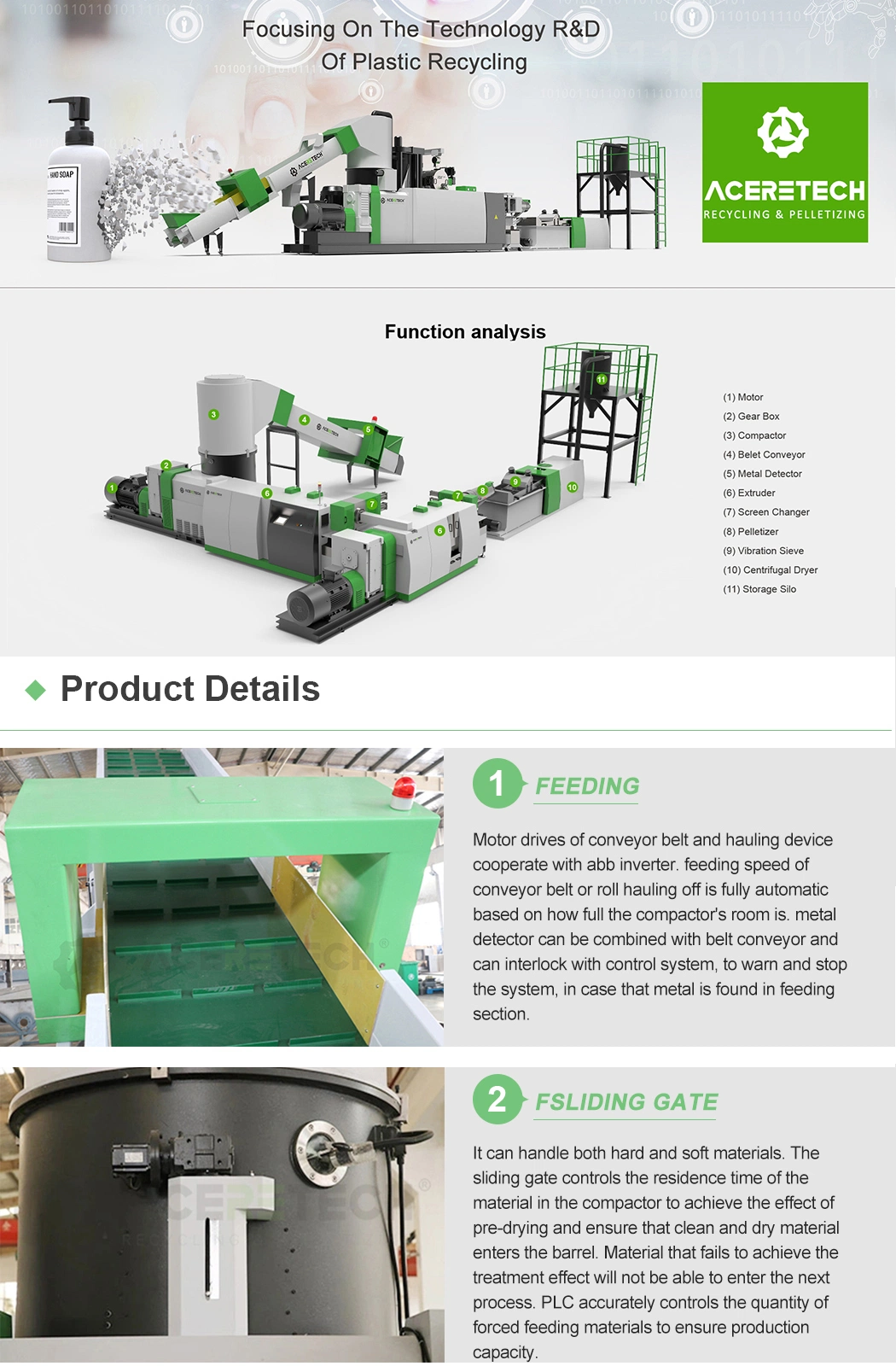 Aceretech Production Equipment Plastic PP Non-Woven Granules Making Machine with Ceramic Heater